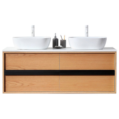 Sintra Wall Mounted Vanity, Whitewash Oak, 55"