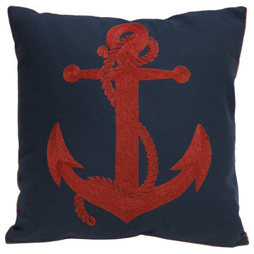 Rusty Anchor Nautical Coastal Throw Pillow, Insert Included, 18"x18"