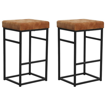 GIA 30 Inch Metal Barstool with Velvet Seat, Brown