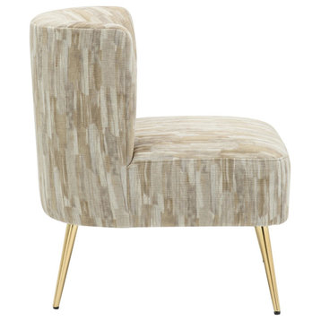 Fran Slipper Chair, Gold Metal/Light Brown Fabric