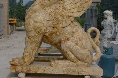 Fly Lions Carved in Travertine
