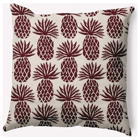 20" x 20" Pineapple Stripes Indoor/Outdoor Polyester Throw Pillow, Pomegranate