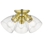 Livex Lighting - Montgomery 3 Light Satin Brass Semi-Flush - Whether it's style or practical lighting, this flush mount is the perfect addition to your bathroom, kitchen, hallway or bedroom. This three-light fixture from the Montgomery Collection features clear hand-blown glass shades and is shown in a satin brass finish. The clean graceful lines of the canopy complement the shades, creating an understated look that works well in most decors. Classic elegance combines with contemporary appeal to enhance any home in style.