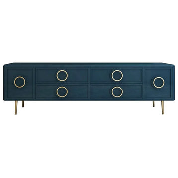 Rindix Navy Blue TV Stand with Storage Drawers for TVs Gold Accents Modern, Large