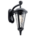 Kichler Lighting - Kichler Lighting 49234BSL Cresleigh - One Light Large Outdoor Wall Lantern - An updated traditional design, the 1-light outdoor wall light from Cresleigh offers a simplified look with softened curves, scrollwork touches, and Matte Black finish with Silver highlights. The Clear Water Glass shades give the look of a trickling waterf  Shade Included: YesCresleigh One Light Large Outdoor Wall Lantern Black/Silver Clear Water Glass *UL: Suitable for wet locations*Energy Star Qualified: n/a  *ADA Certified: n/a  *Number of Lights: Lamp: 1-*Wattage:100w A19 Medium Base bulb(s) *Bulb Included:No *Bulb Type:A19 Medium Base *Finish Type:Black/Silver
