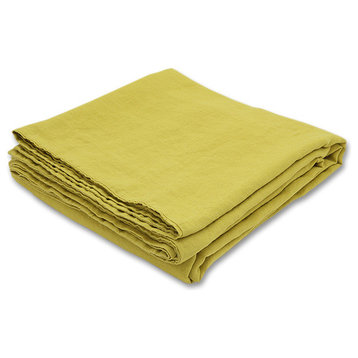 Stone Washed Bed Linen Flat Sheet, Citrine, Twin