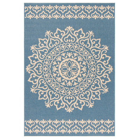 Safavieh Beach House Collection BHS183 Indoor-Outdoor Rug, Cream/Blue, 5'3"x7'6"