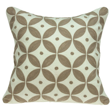 Capella Transitional Beige and White Pillow Cover With Poly Insert