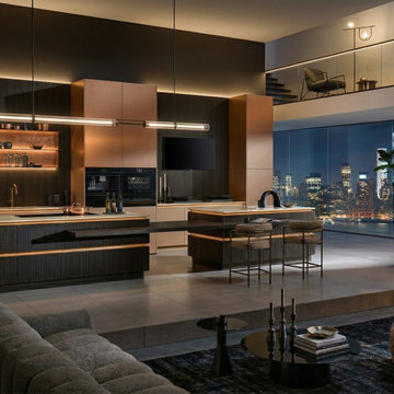 "The Obsidian Horizon" Dark Cinematic Minimalism Kitchen in Architectural Mood L