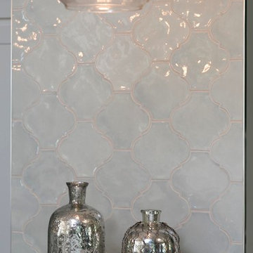 Transitional kitchen with crackle finish tile