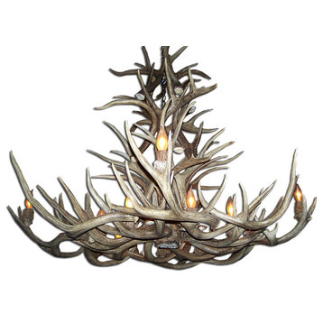 Real Shed Antler Whitetail/Mule Deer Combo Chandelier, Large, With Parchment Sha