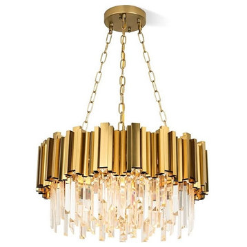 9 Light Modern Round Crystal Chandelier, Gold, 22"