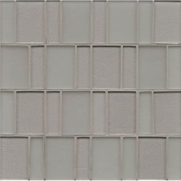 12"x12" Manhattan Gloss/Matte Glass Brick Pattern Mosaic, Platinum