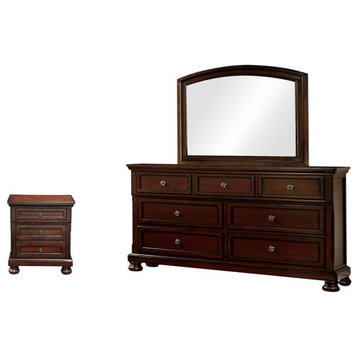 FOA Caiden 2pc Dark Cherry Solid Wood Bedroom Set - Nightstand + Dresser