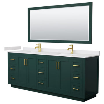 Miranda Green/Brushed Gold, 84" Double, Cultured Top, Square, 70" Mirror