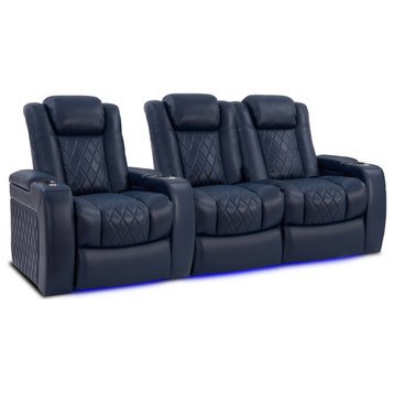 Tuscany Leather Home Theater Seating, Navy Blue, Row of 3 Loveseat Right