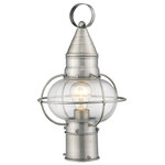 Livex Lighting - Newburyport 1-Light Post Lantern, Brushed Nickel - The Newburyport outdoor post lantern boasts classic nautical and railway styling with a beautiful hand blown clear glass globe and a brushed nickel finish over the solid brass construction.