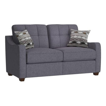 Comfortable Loveseat, Cushioned Linen Seat With Tufted Back & 2 Pillows, Gray