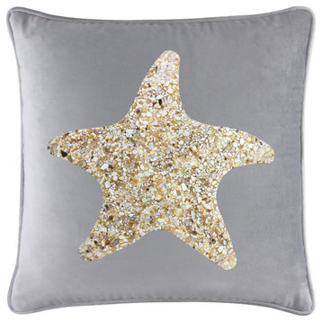 Sparkles Home Shell Starfish Pillow - 16x16" - Silver Velvet
