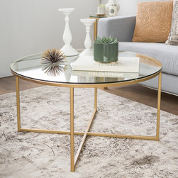 Mid Century Modern Coffee Table with X-Base - Glass/Gold - Products