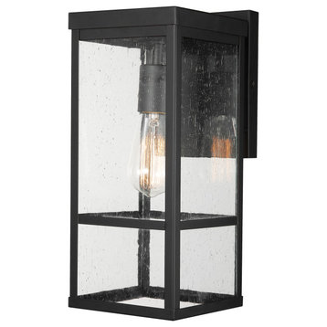 Smith 1-Light Matte Black Outdoor Wall Sconce with Seeded Glass Shade