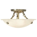 Livex Lighting - Livex Lighting 4272-01 Oasis - Three Light Flush Mount - Canopy Included: TRUE  Shade InOasis Three Light Fl Antique Brass White  *UL Approved: YES Energy Star Qualified: n/a ADA Certified: n/a  *Number of Lights: Lamp: 3-*Wattage:60w Candalabra Base bulb(s) *Bulb Included:No *Bulb Type:Candalabra Base *Finish Type:Antique Brass