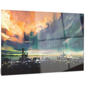 "Abstract Sci-fi City Watercolor" Photography Metal Wall Art, 28"x12"