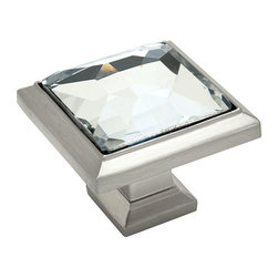 Cosmas - Cosmas Square Cabinet Knob, Satin Nickel and Clear Glass - Cabinet And Drawer Knobs
