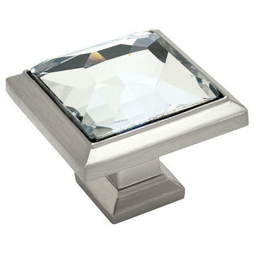 Cosmas Square Cabinet Knob, Satin Nickel and Clear Glass