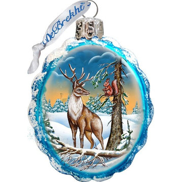 Keepsake Deer And Friend Scenic Glass Ornament