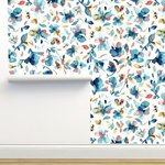 Limitless Walls - Watery Hibiscus-Blue Wallpaper by Ninola Designs, 24"x144" - Each roll of wallpaper is custom printed to order and has a fixed width that covers 24 inches of wall space.