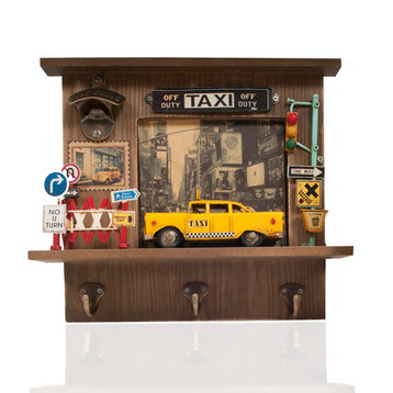 Vintage New York City Checker Taxi Shadow Box, Handcrafted Home Decor