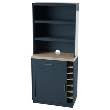 Modern Storage Cabinet With Hutch, Framed Cabinet Door & Drawer, Fontana Blue