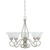 Five Light Pewter White Faux Alabaster Glass Up Chandelier