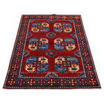 Shahbanu Rugs - Red 100% Wool Geometric Afghan Ersari with Elephant Feet Design Rug, 3'4" x 4'8" - This fabulous Hand-Knotted carpet has been created and designed for extra strength and durability. This rug has been handcrafted for weeks in the traditional method that is used to make Rugs. This is truly a one-of-kind piece.