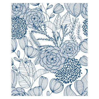 2903-25857 Alannah Navy Botanical Wallpaper Non Woven Botanical