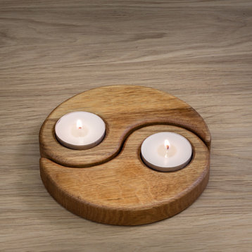 Yin Yang Solid Oak Wood Tealight Candleholder