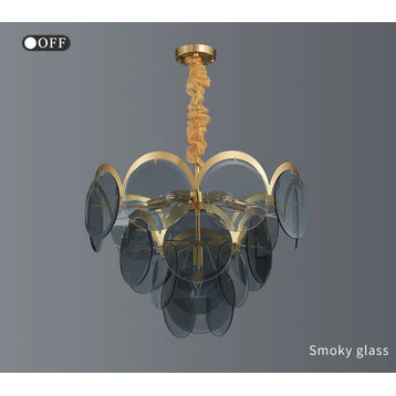 Amber/Smoke Gray Glass Luxury Led Hanging Modern Chandelier, Gray, 31.5"