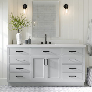 Ariel Hepburn 67" Rectangular Sink Bath Vanity, Grey, 1.5" White Quartz