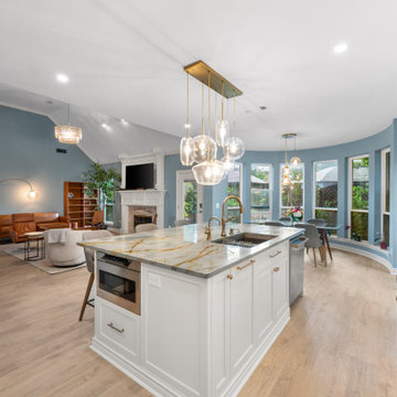 Multi-functional kitchen island showcasing built-in appliances and an integrated