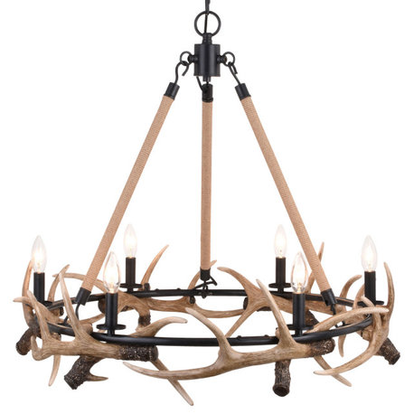 Roseto VXCH31495 Gregory 6 Light 31"W Antler Ring Chandelier - Aged Iron