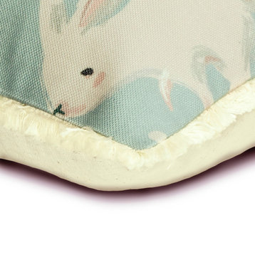 Powder Blue Cotton 12"x16" Lumbar Pillow Cover Nursery, Kids, Lace - Bunny Hops