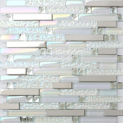 Iridescent Glass Metal Mosaic Tile Backsplash Silver Stainless Steel Tiles - Mosaic Tile