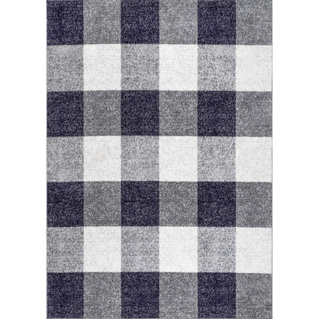 Nuloom Aisha Buffalo Plaid Striped Area Rug, Navy 8'10"x12'