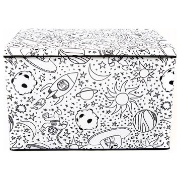 Kid's Coloring Large Lidded Trunk with Removable Divider, Space Print