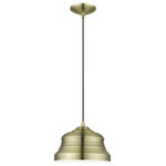 Livex Lighting - Endicott 1-Light Antique Brass Bell Pendant, Shiny White Inside - The clean and crisp Endicott bell pendant makes a design statement with the smooth curve of its antique brass finish shade. A gleaming shiny white finish on the interior of the metal shade brings a refined touch of style.