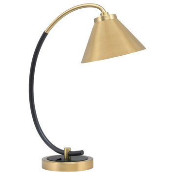 1-Light Desk Lamp, Matte Black/New Age Brass, 7" Cone Metal Shade
