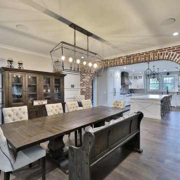Transitional Dining Space - Reclaimed Wood Table and Tufted Seating