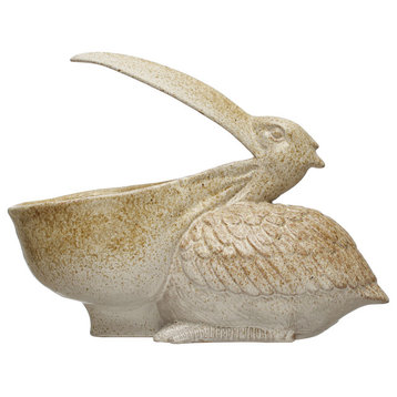 Coastal Stoneware Pelican Container or Planter, Distressed Finish