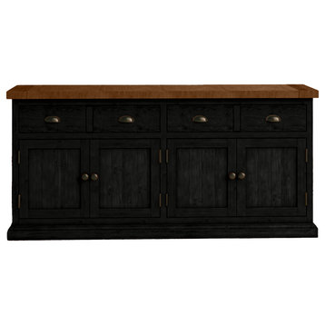 80" Rustic Two Tone Sideboard Buffet, Antique Black